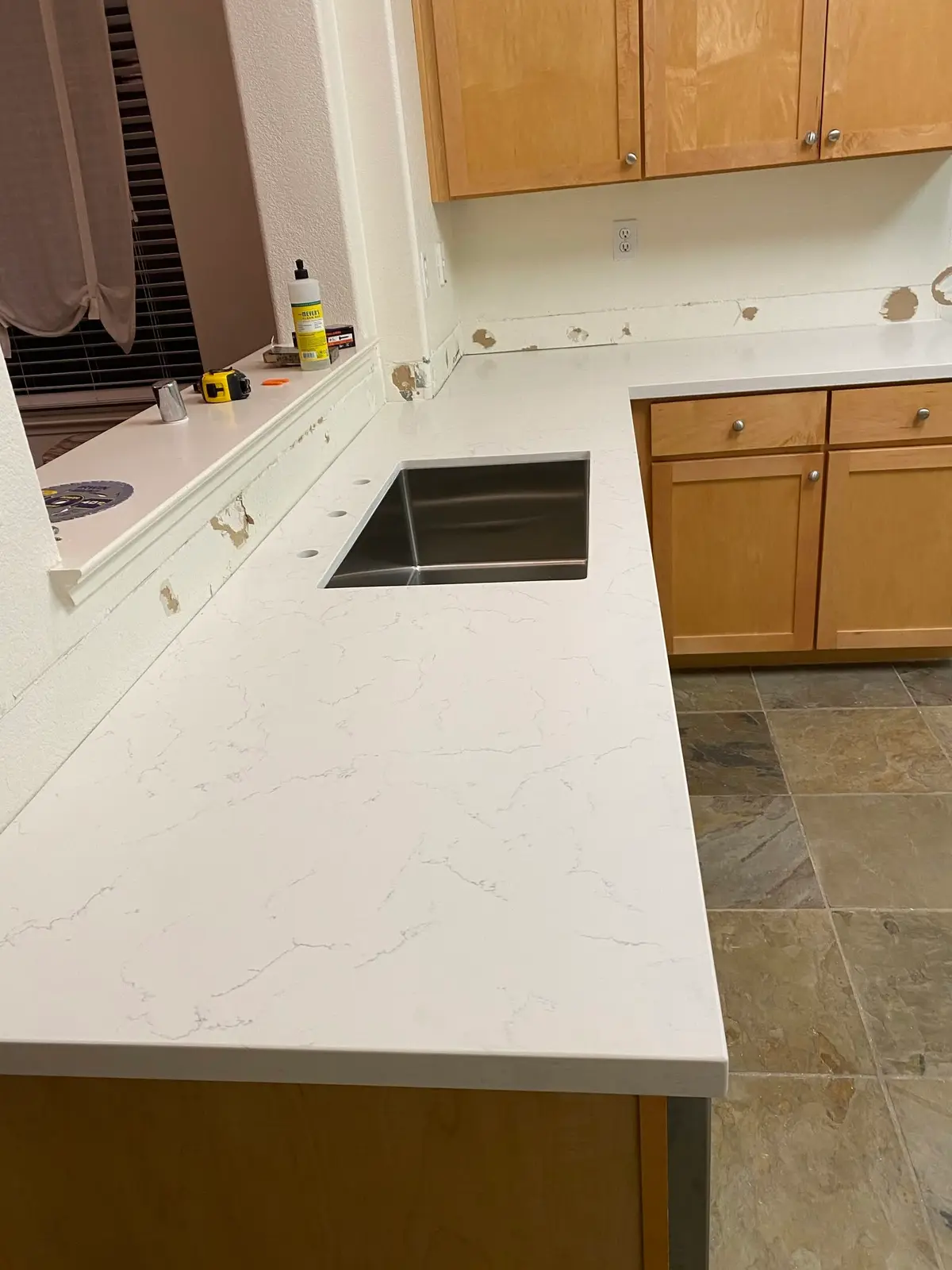 Countertops in Vallejo: white quartz counter with undermount sink installed