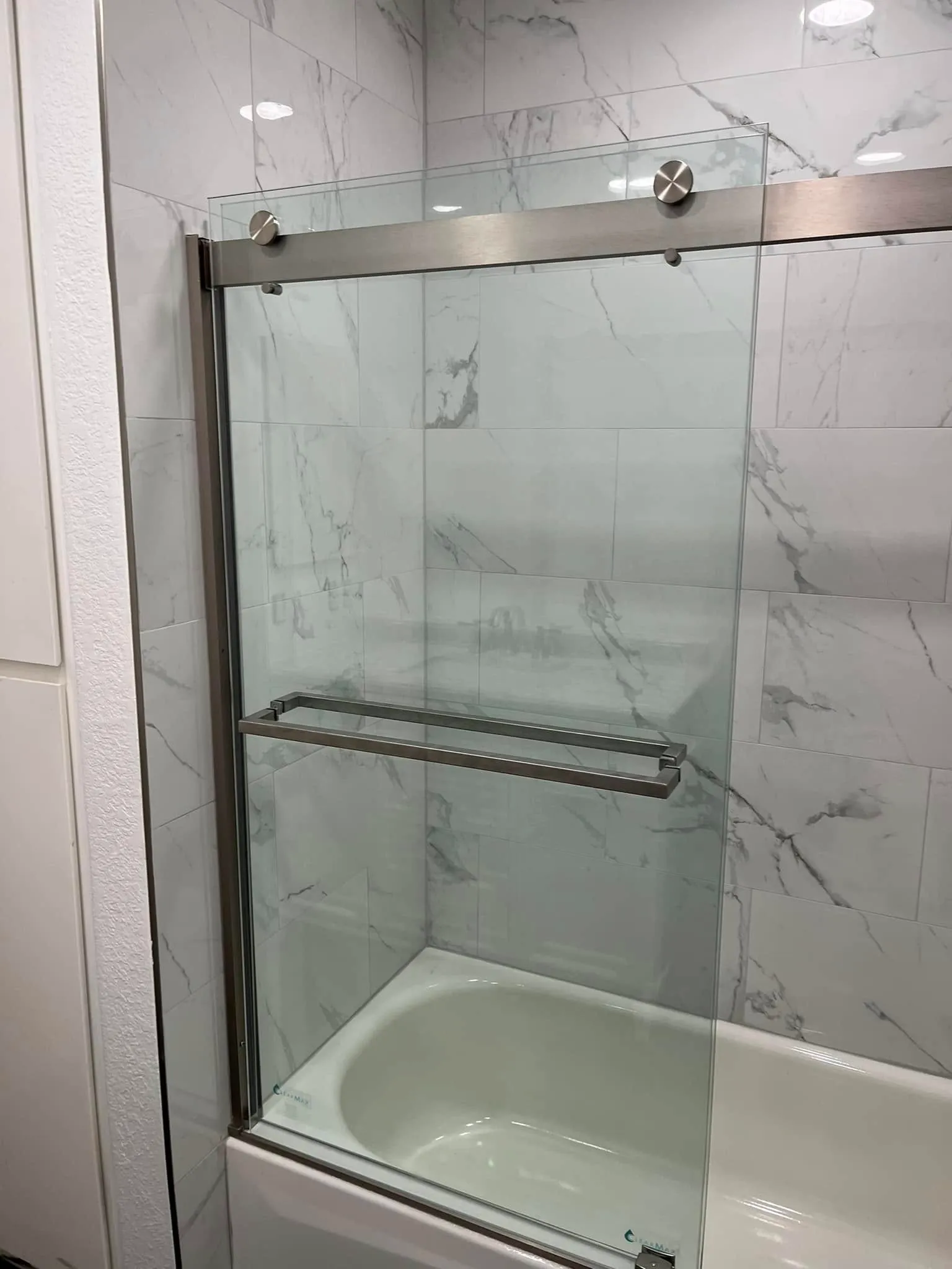 Sliding glass shower door installed in a Vallejo bathroom remodel