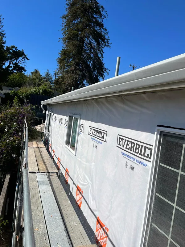 Exterior wall wrapped in housewrap ahead of new siding in Vallejo