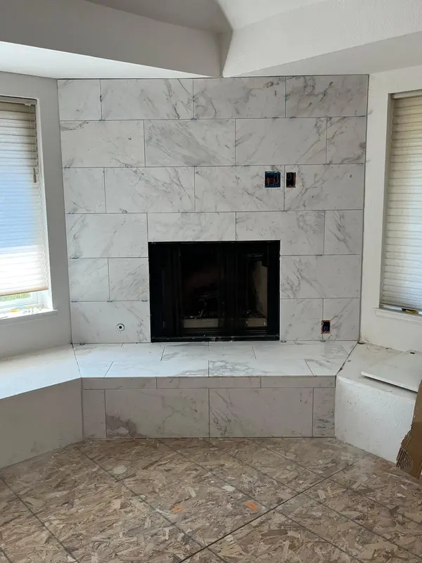 Home remodeling in Vallejo: marble tile fireplace surround with hearth